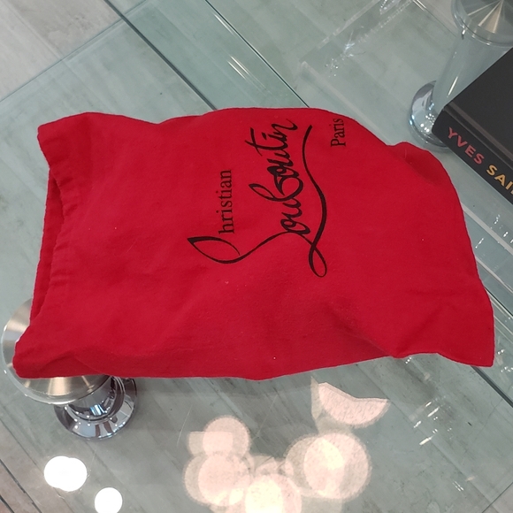 EUC-Christian Louboutin gold spike leopard patent leather open back, strap pumps - Picture 7 of 9